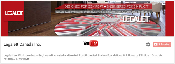 View Legalett Frost Protected Shallow ICF Slab Foundations & Air-Heated Radiant Floor Videos on YouTube